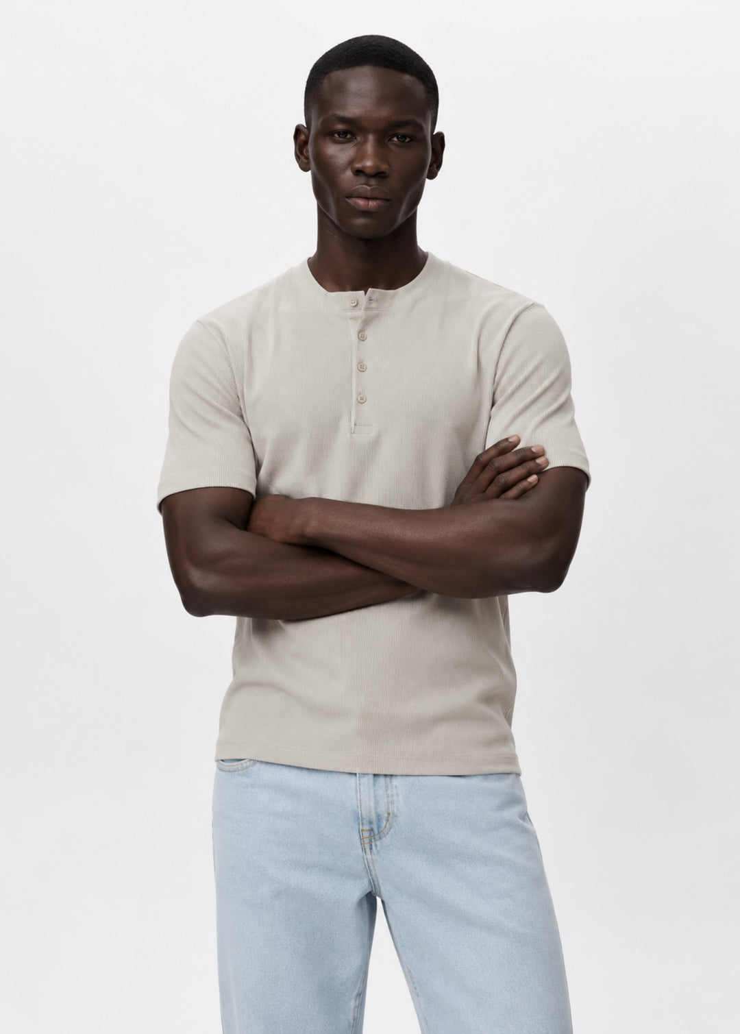 Marrakech ribbed Henley shirt in sand