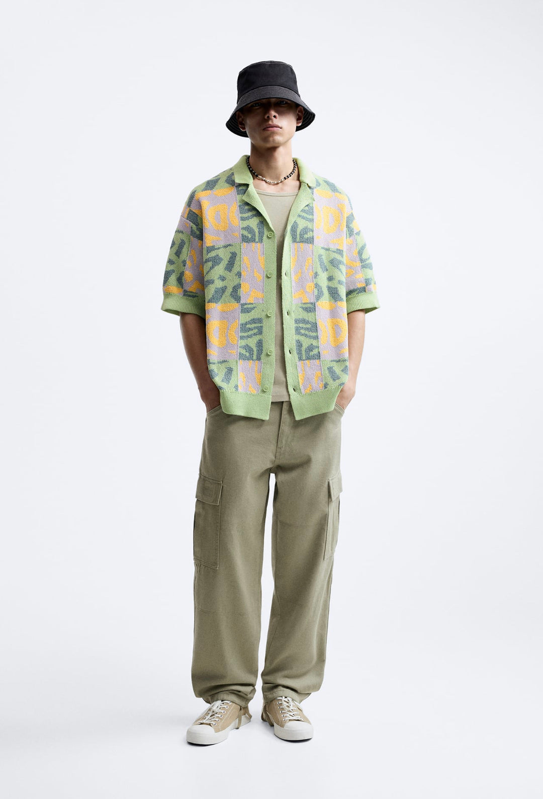 ZARA PATCHWORK JACQUARD KNIT SHIRT