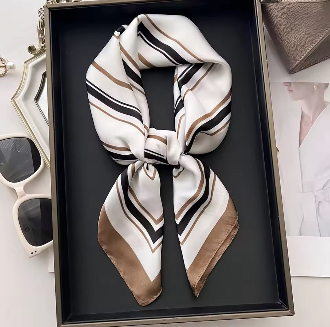 Striped Beige Print Silk Scarf
