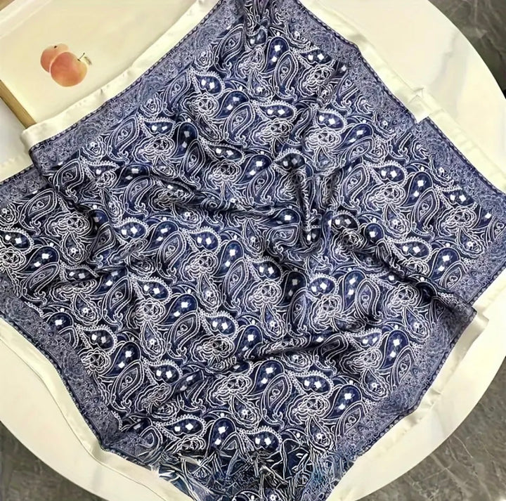 All Over Paisley Print Silk Scarf in blue