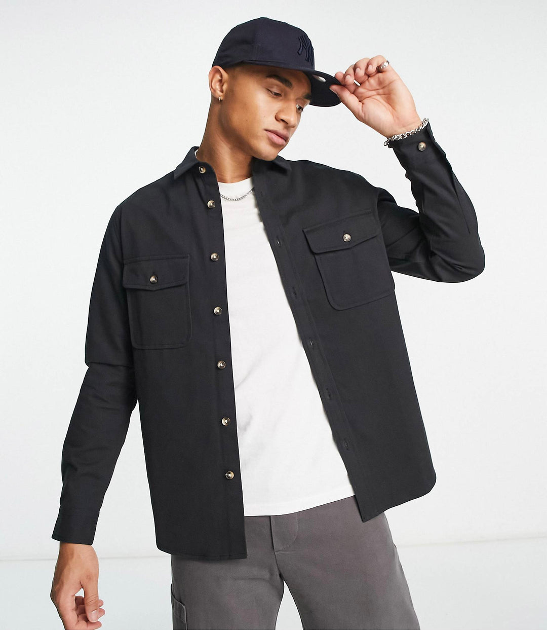 ASOS DESIGN cotton shacket in black