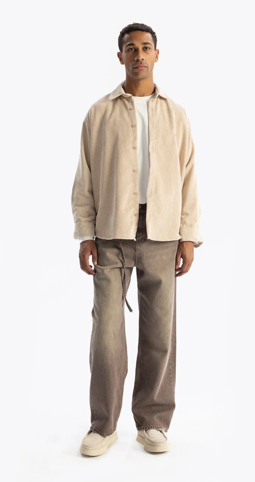 Giesto pleated corduroy shirt in beige