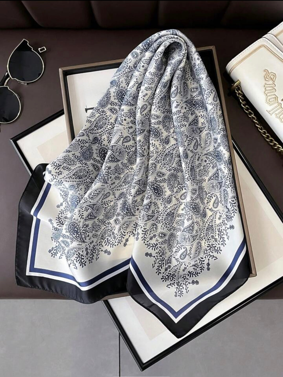 Midnight Paisley Print Silk Scarf in blue