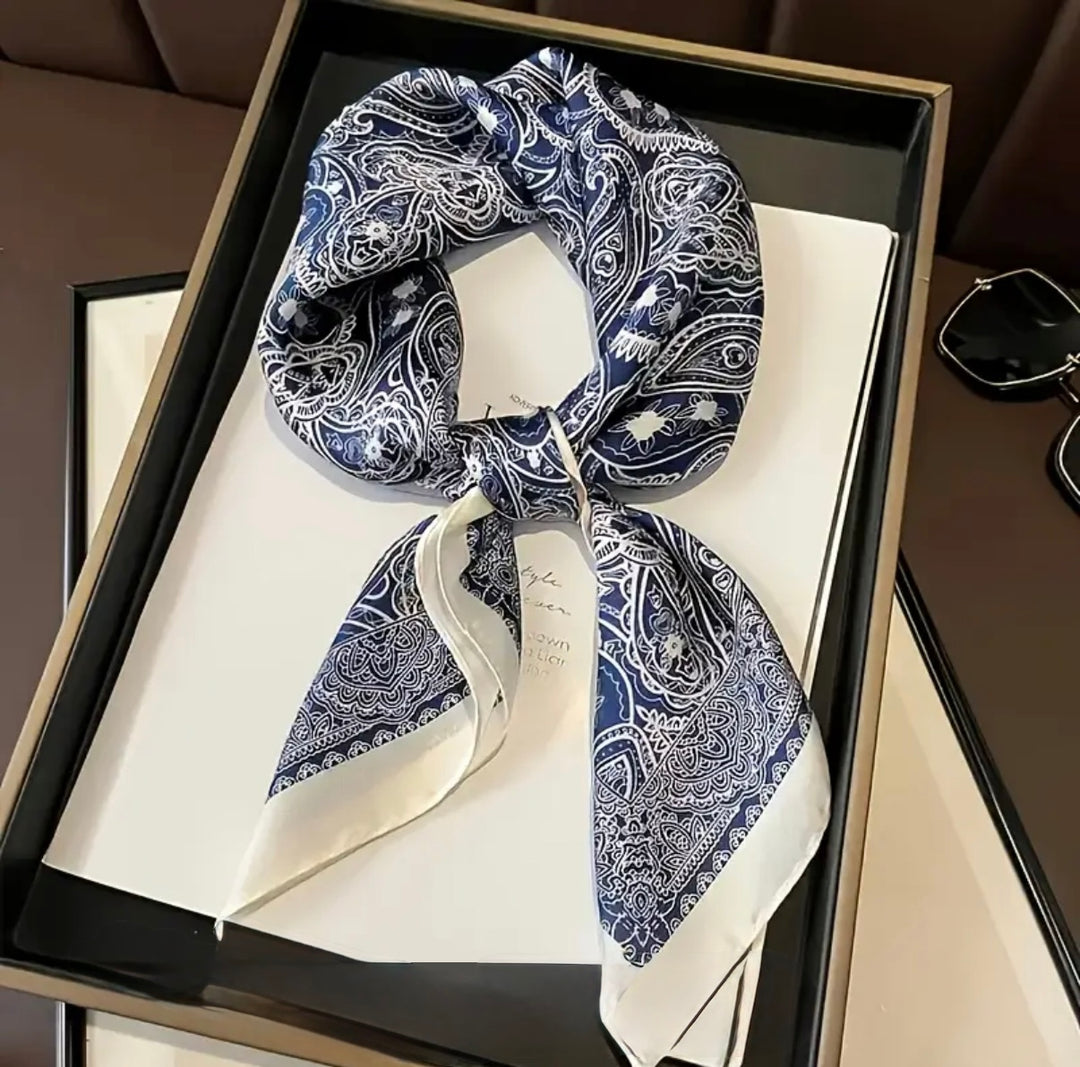 All Over Paisley Print Silk Scarf in blue