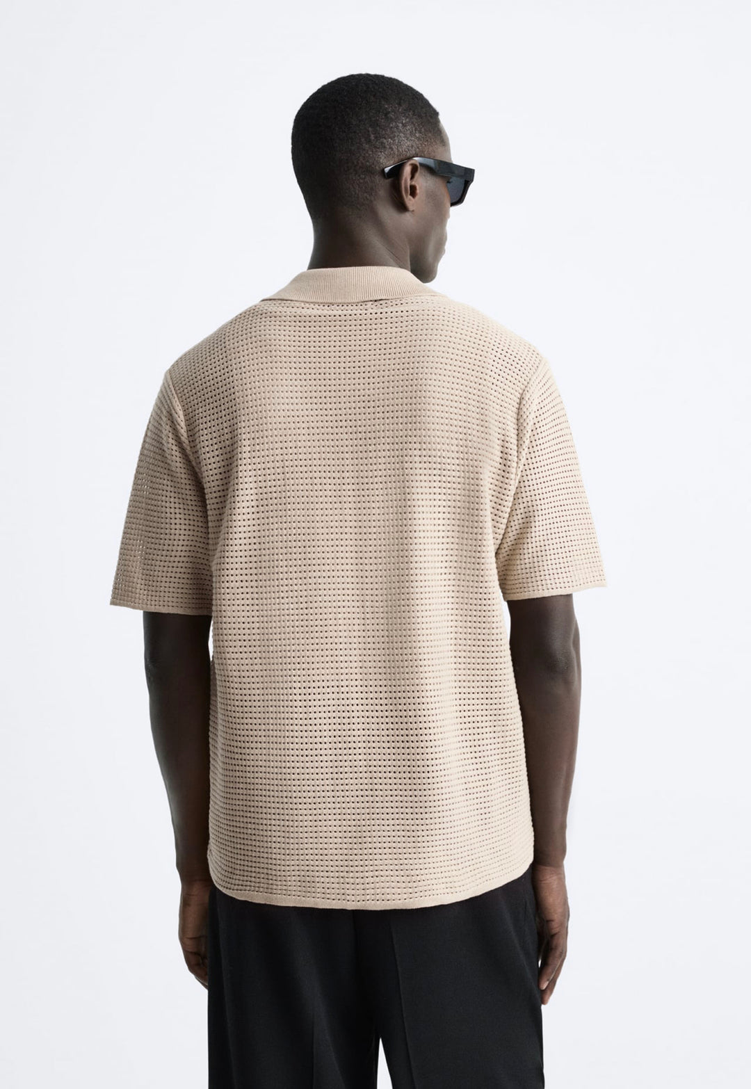 ZARA EMBROIDERED KNIT SHIRT CAMEL