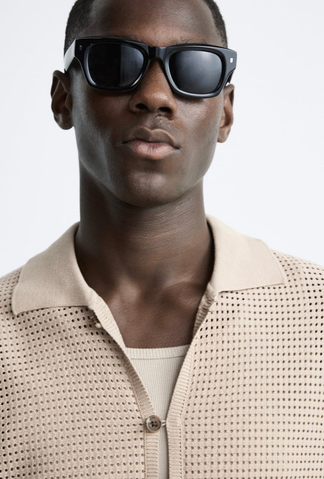 ZARA EMBROIDERED KNIT SHIRT CAMEL