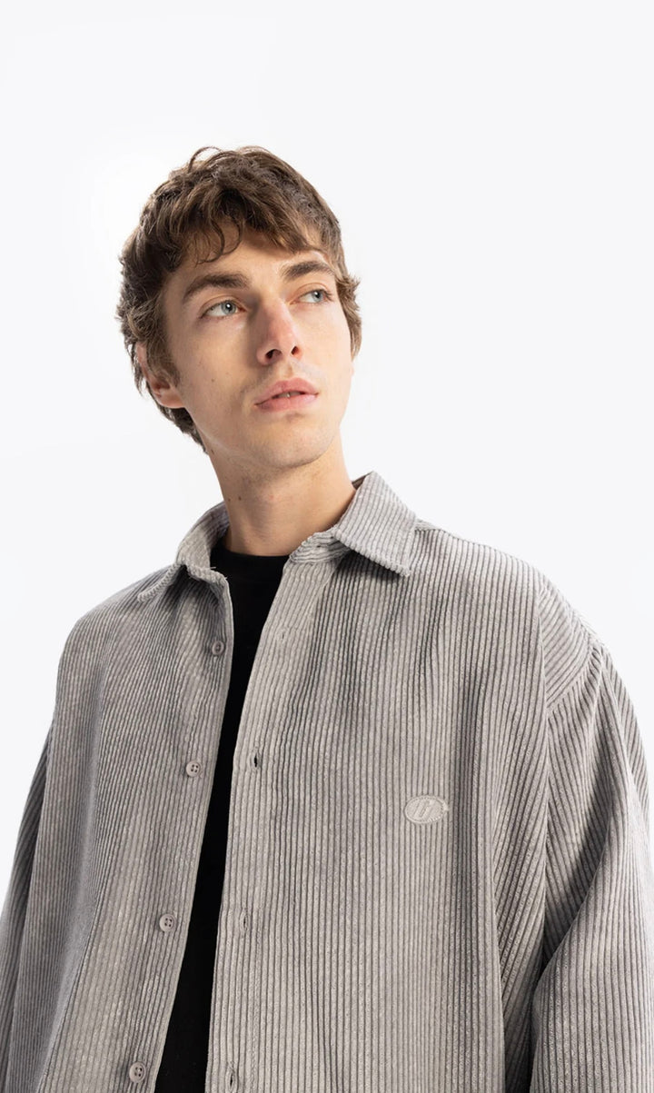 Giesto pleated corduroy shirt in grey