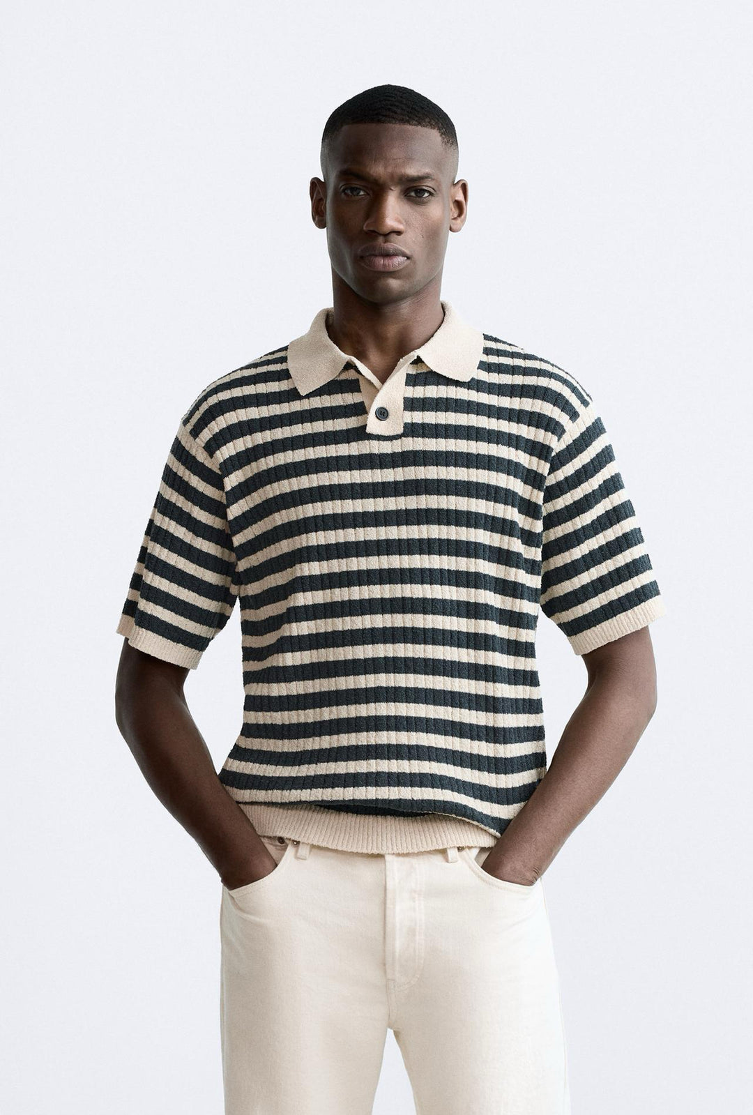 ZARA STRIPED KNIT POLO SHIRT