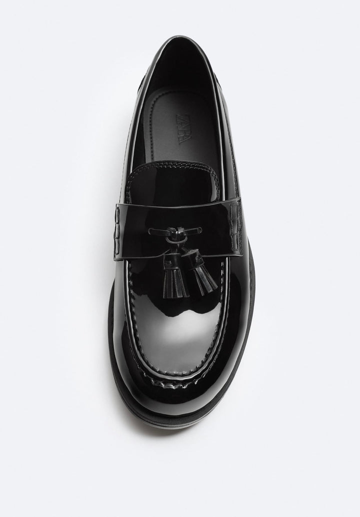 ZARA FAUX PATENT LEATHER TASSEL LOAFERS