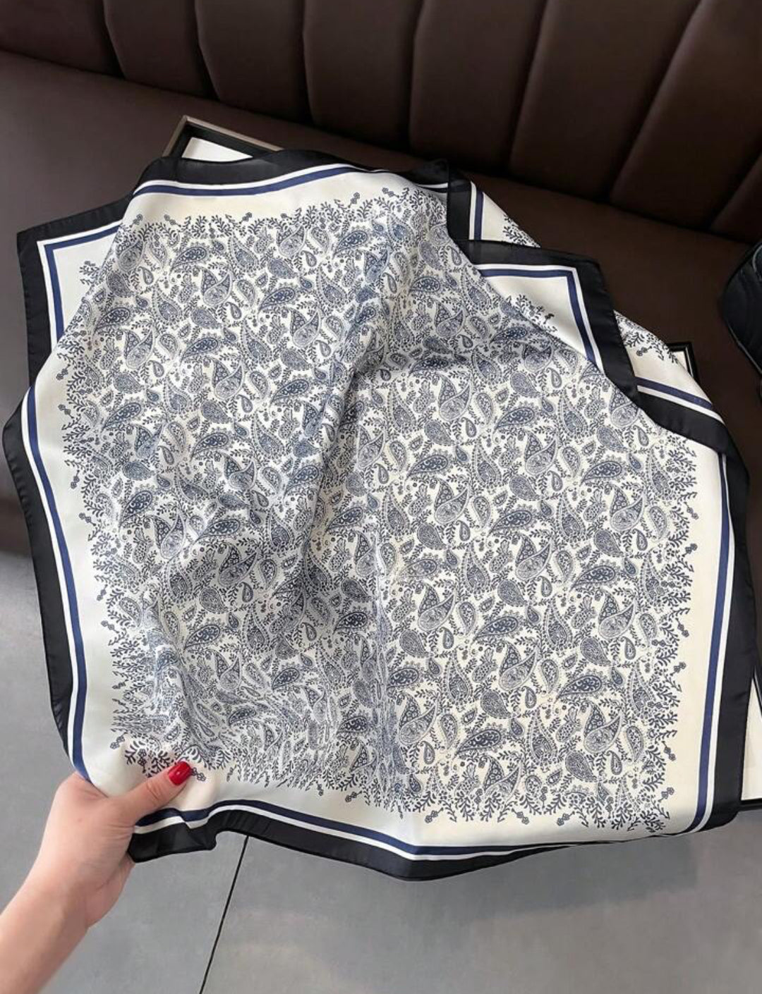Midnight Paisley Print Silk Scarf in blue