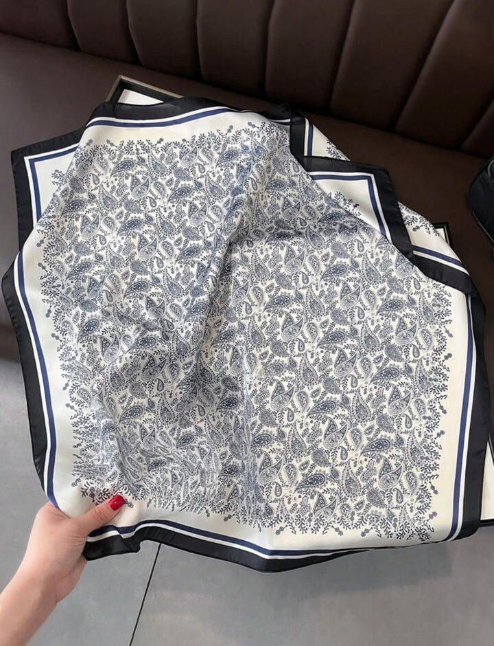 Midnight Paisley Print Silk Scarf in blue