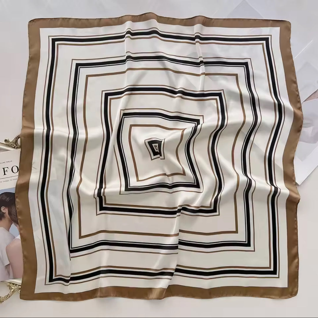 Striped Beige Print Silk Scarf
