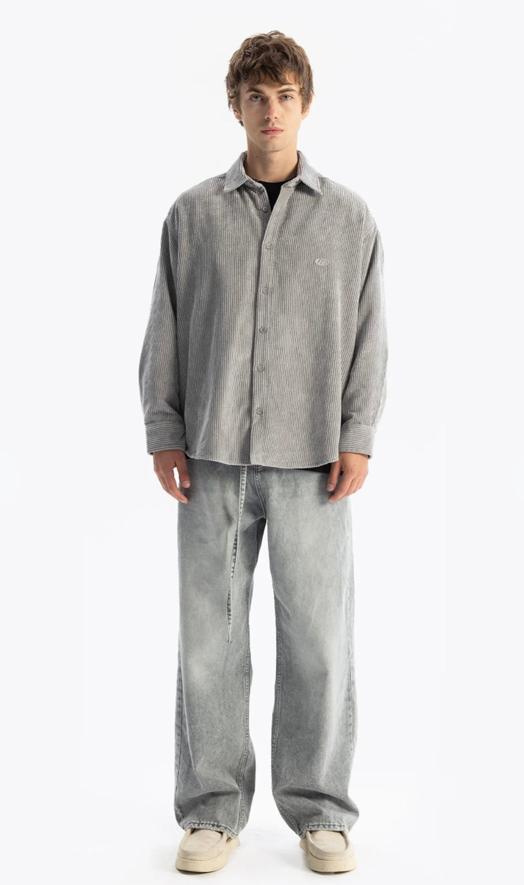 Giesto pleated corduroy shirt in grey