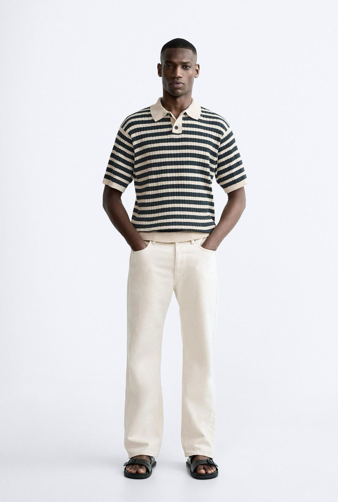 ZARA STRIPED KNIT POLO SHIRT