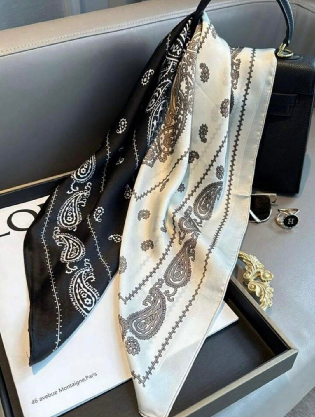 Double Print Paisley Print Silk Scarf