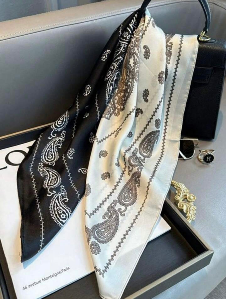 Double Print Paisley Print Silk Scarf