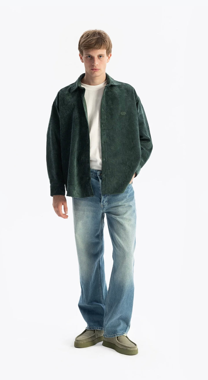 Giesto pleated corduroy shirt in green