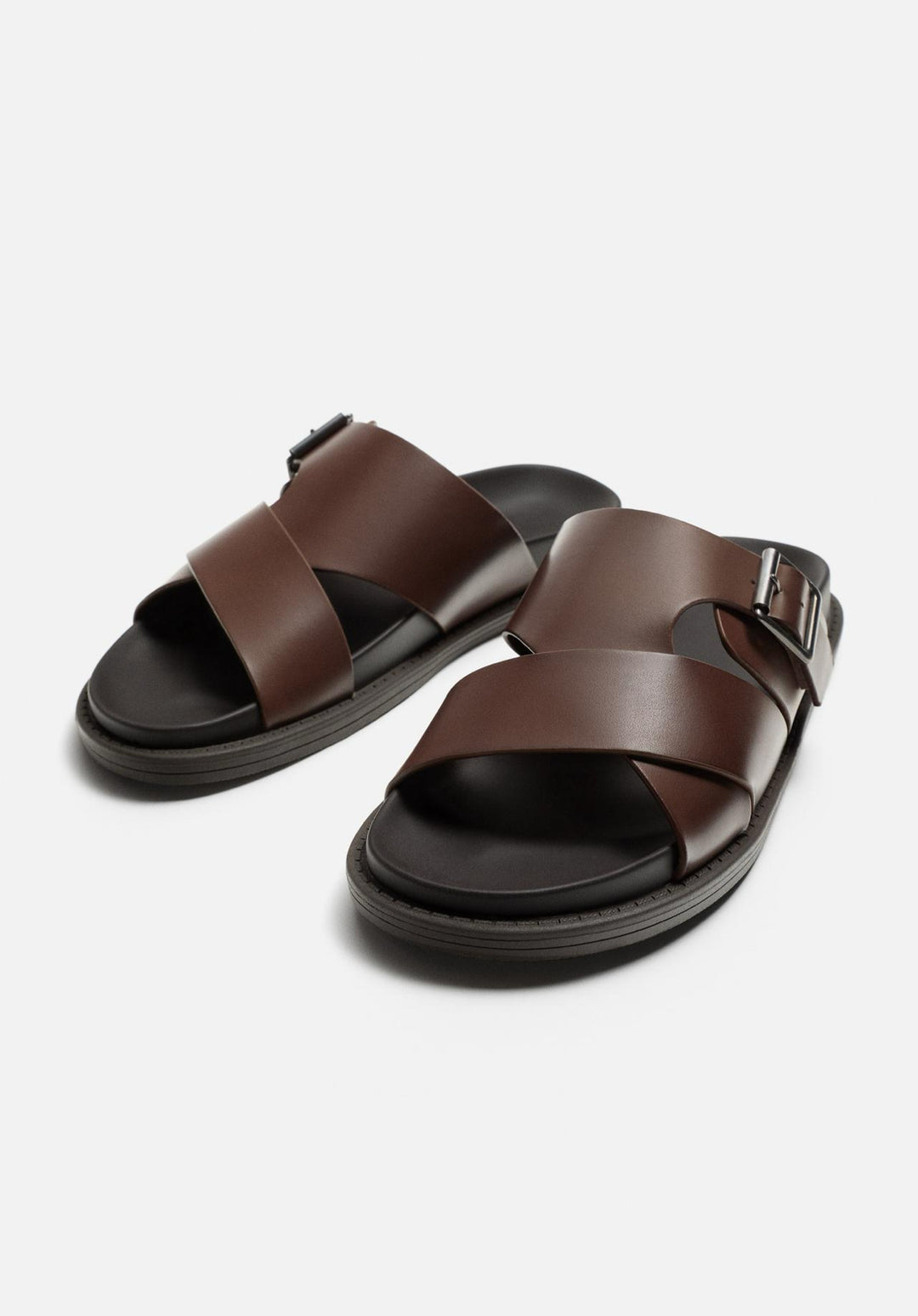 ZARA CRISS CROSS SANDALS WITH BUCKLE IN BROWN