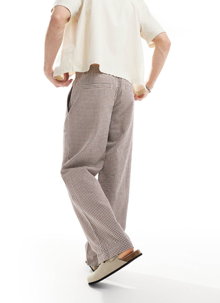 ASOS DESIGN relaxed linen trousers in brown and white