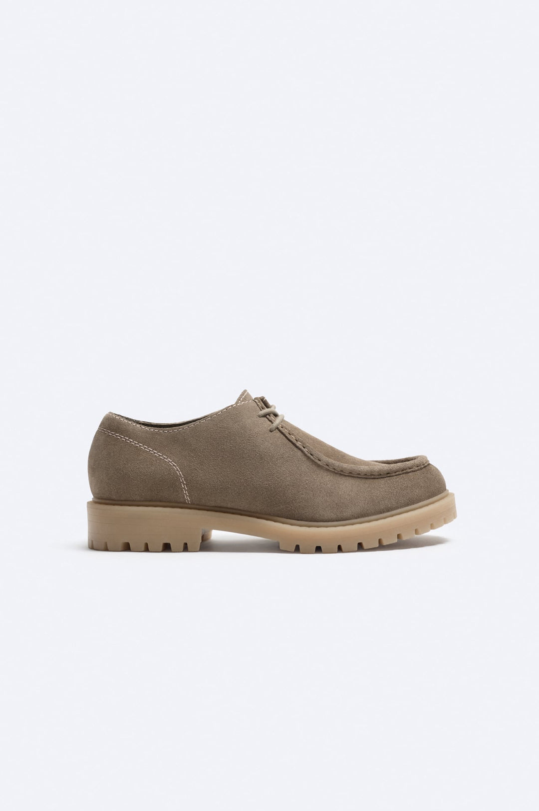 ZARA SPLIT SUEDE SHOES WITH MOC TOE TAUPE GREY