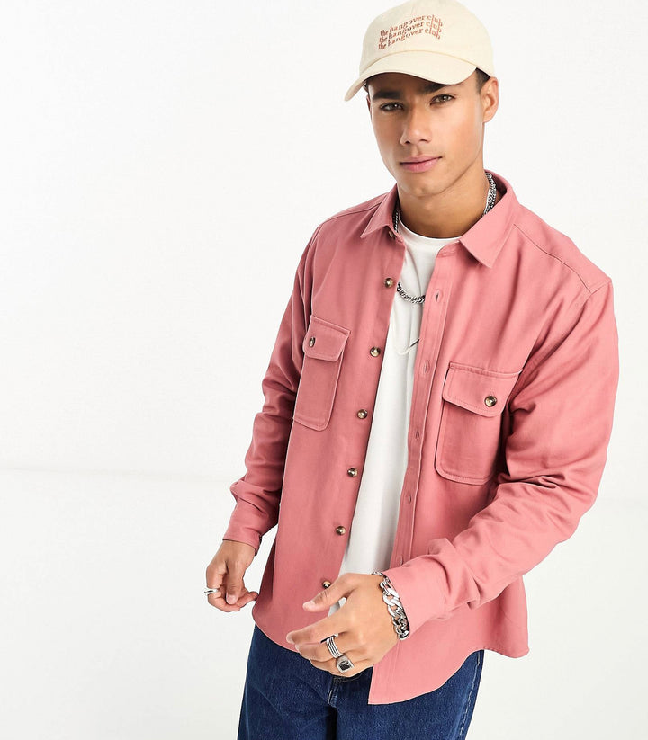 ASOS DESIGN cotton shacket in dusty pink