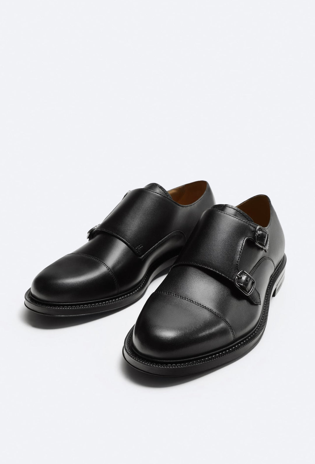 ZARA LEATHER MONK SHOES IN BLACK