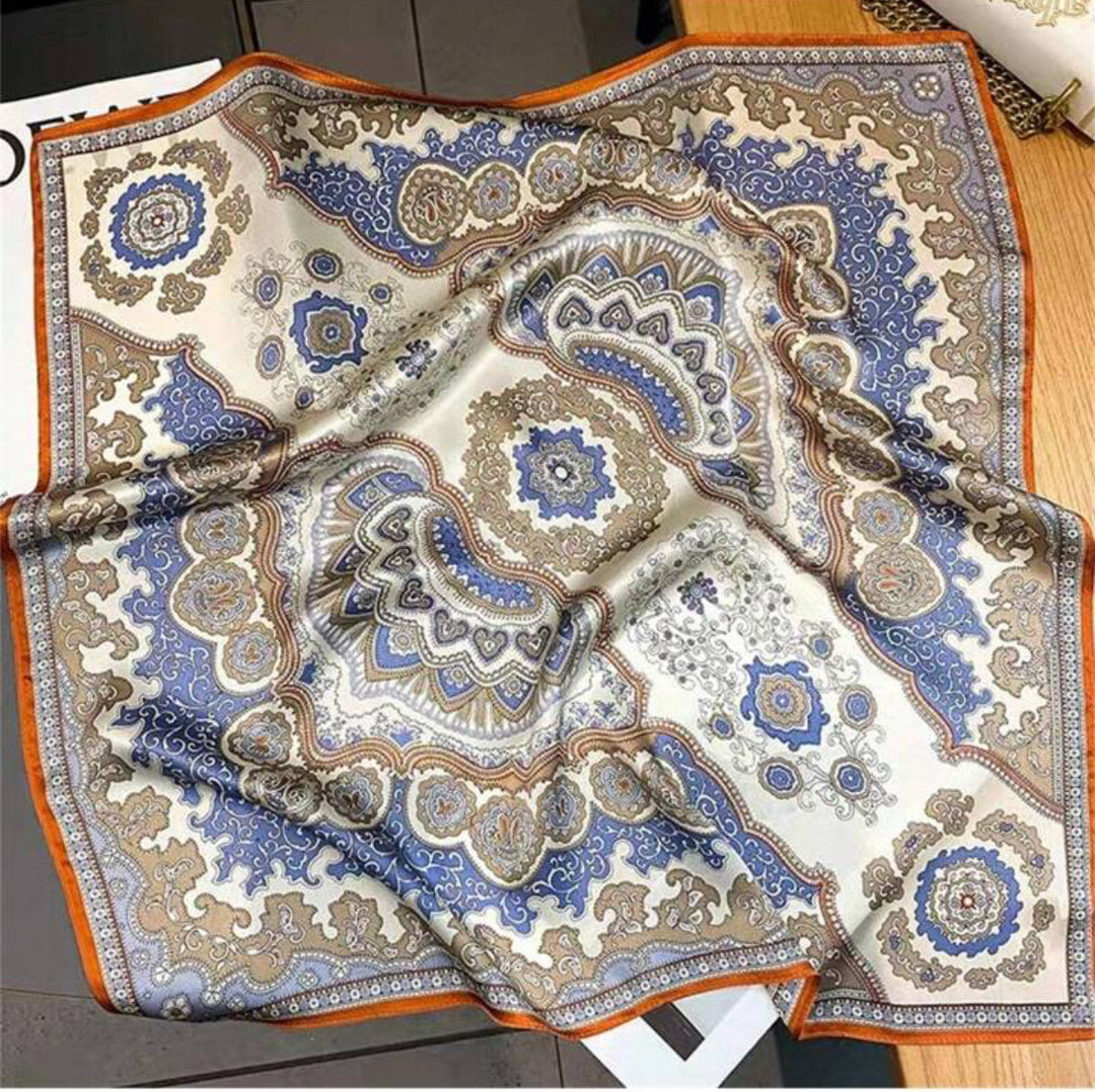 Retro Silk Paisley Print Silk Scarf in burnt orange