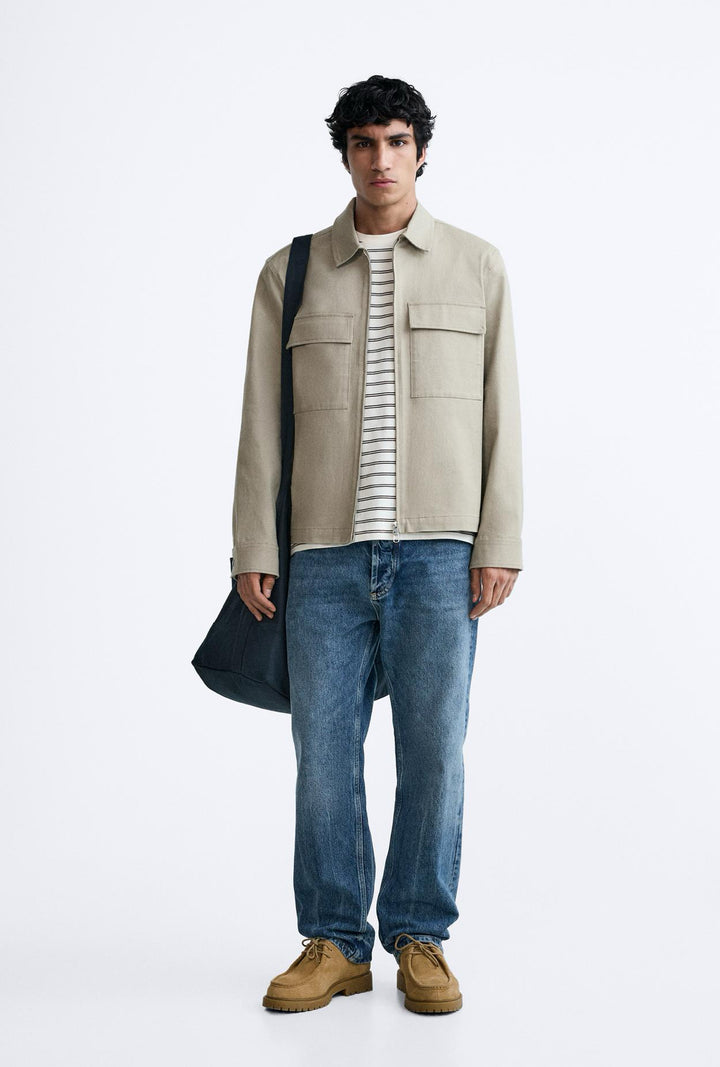 ZARA OVERSHIRT WITH POCKETS IN CAMEL