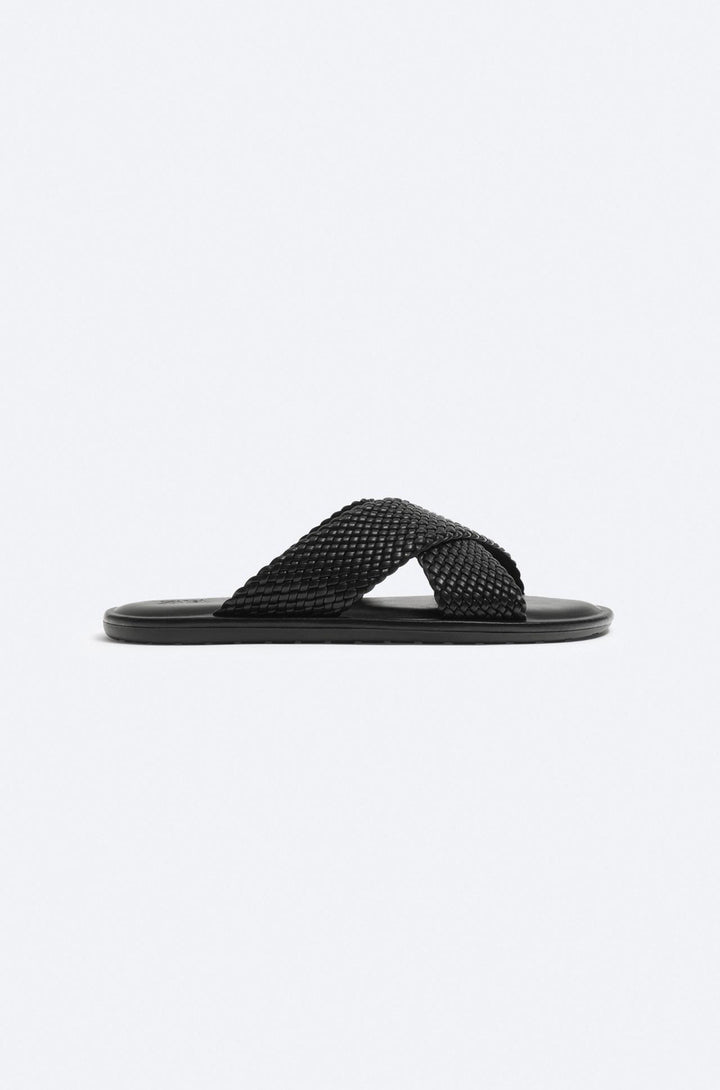 ZARA BRAIDED CRISS CROSS SANDALS SLIPPERS IN BLACK