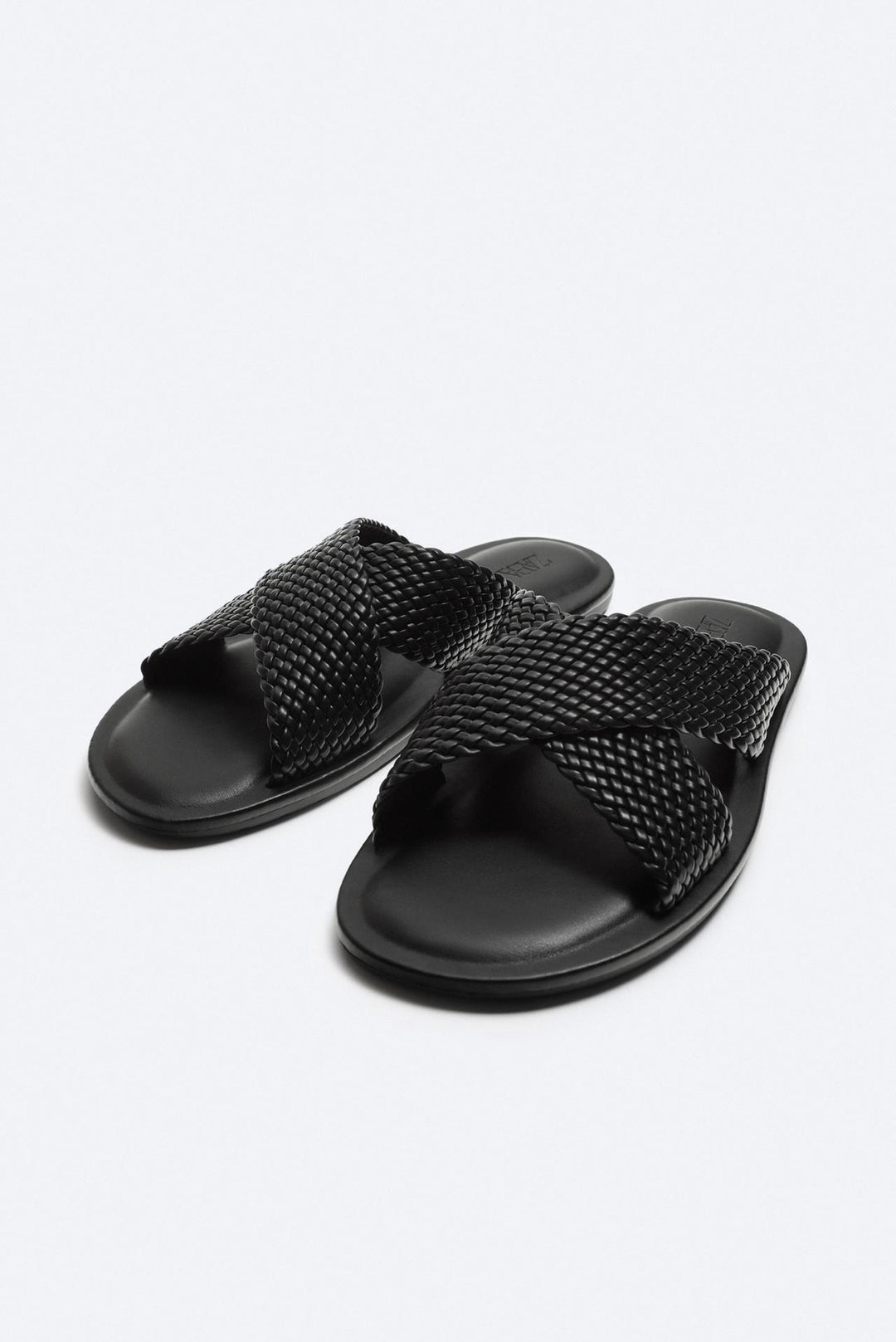 ZARA BRAIDED CRISS CROSS SANDALS SLIPPERS IN BLACK