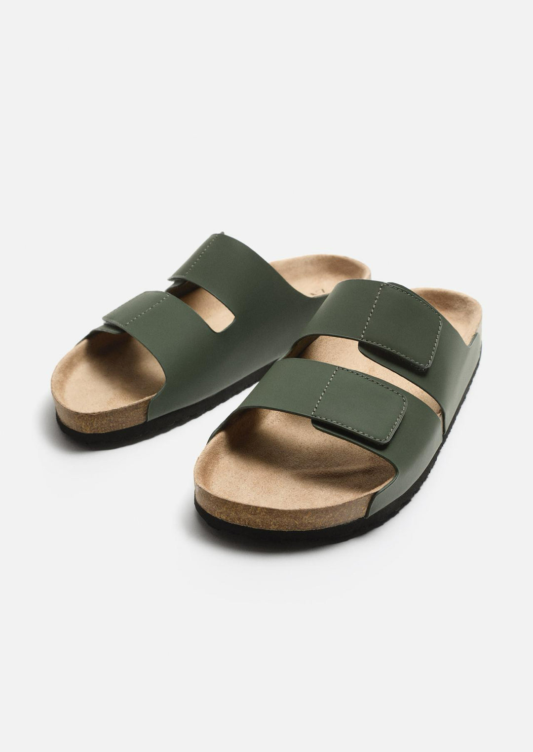 ZARA RUBBERIZED DOUBLE STRAP SANDALS GREEN