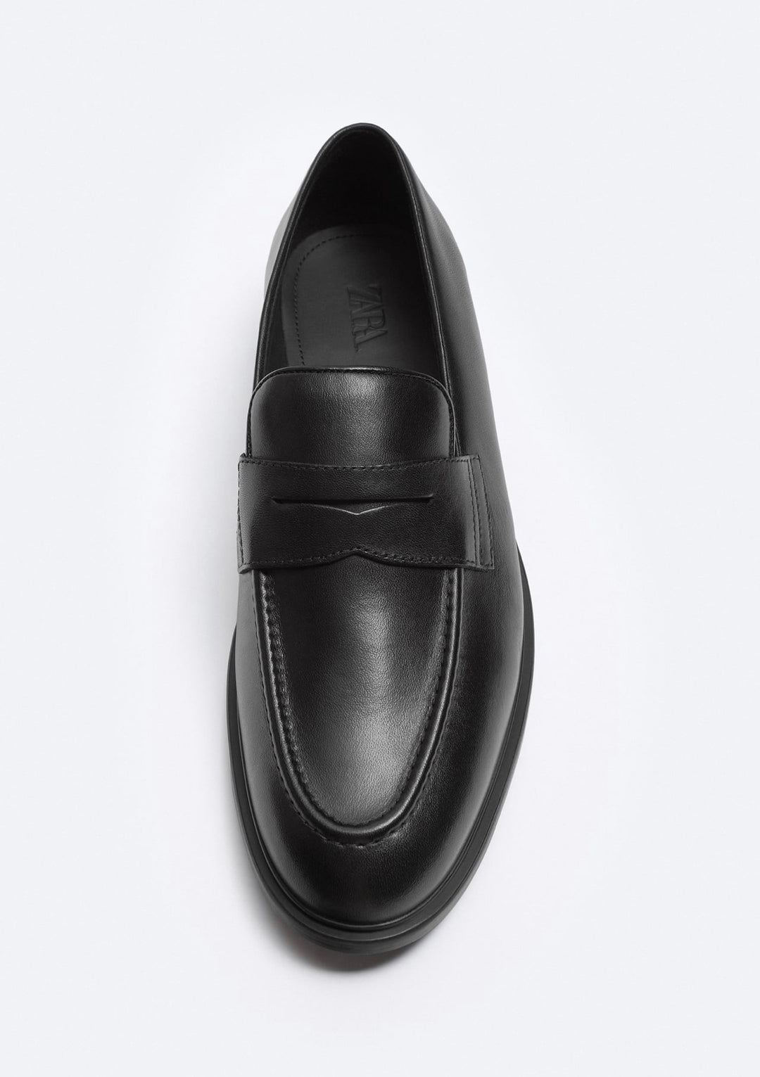 ZARA LEATHER STRAP PENNY LOAFERS BLACK