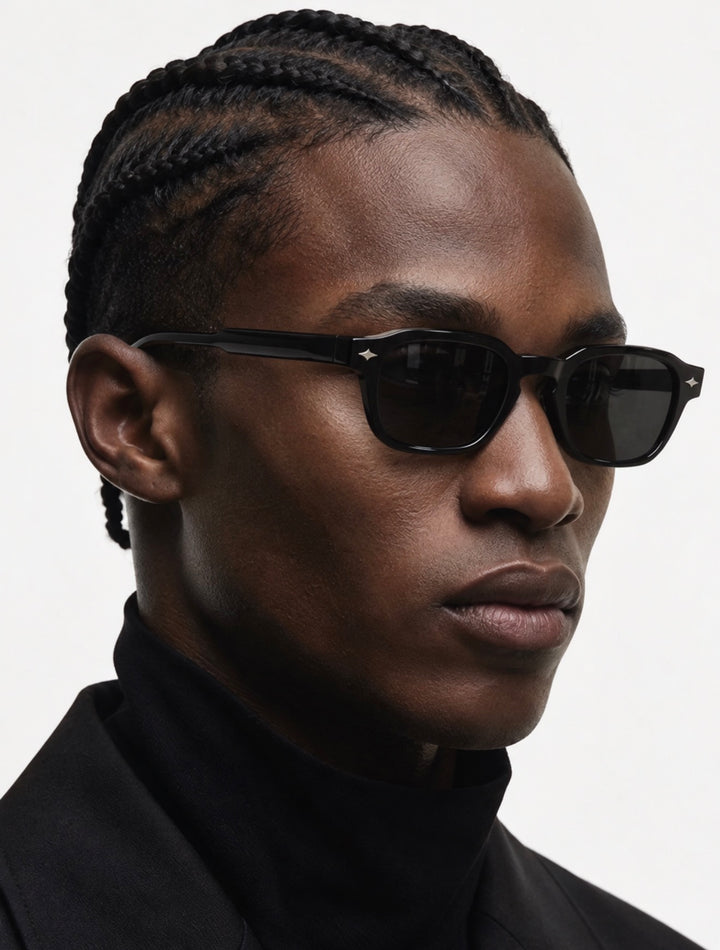 Geometric Vintage Solid Sun glasses in Black