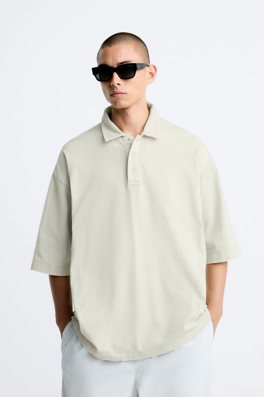 ZARA OVERSIZE FIT POLO SHIRT CAMEL