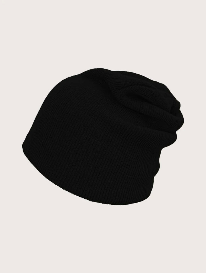 Unisex black knitted beanie
