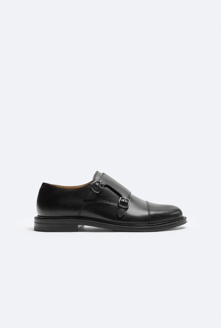 ZARA LEATHER MONK SHOES IN BLACK