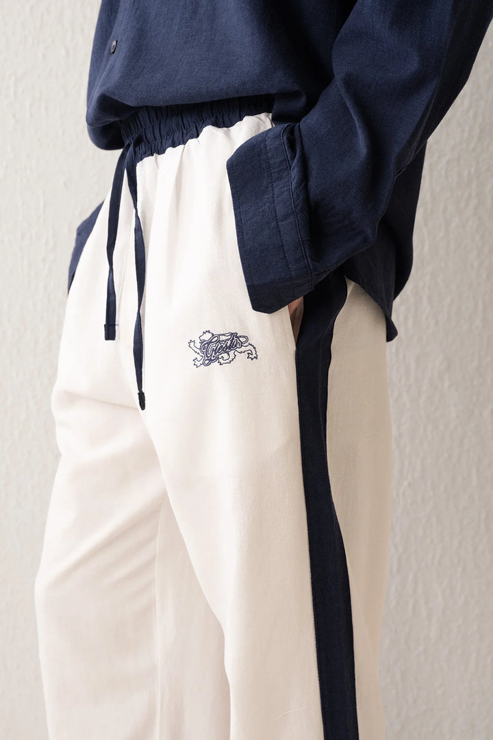 Giesto Embroidered Double Toned Linen Pants in White