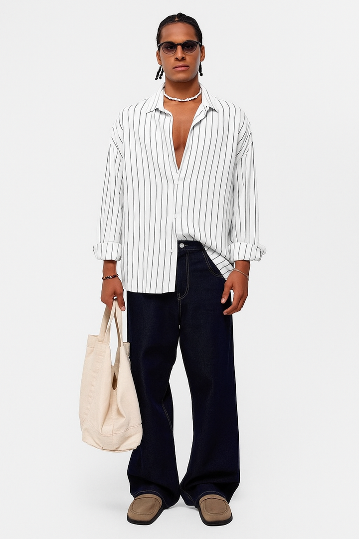 Essence of Life Pinstripe Shirt in White