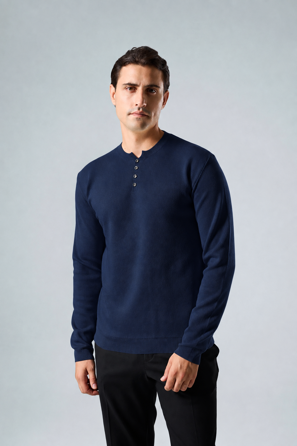 Massimo long sleeve Henley shirt in navy blue