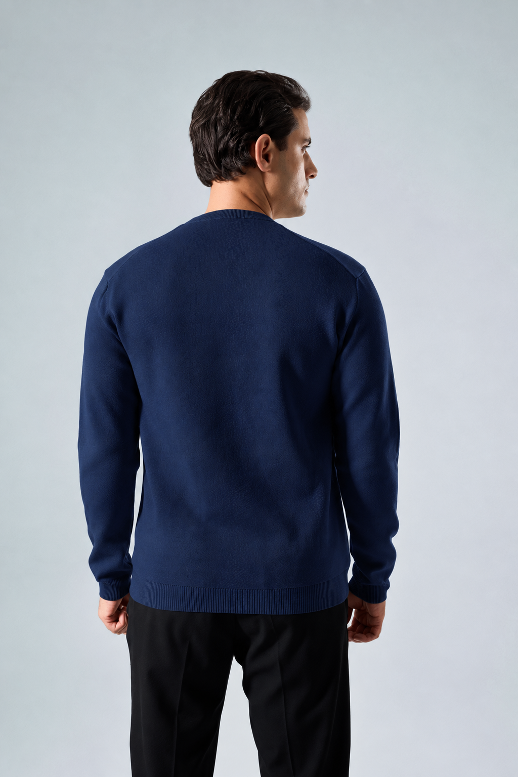 Massimo long sleeve Henley shirt in navy blue