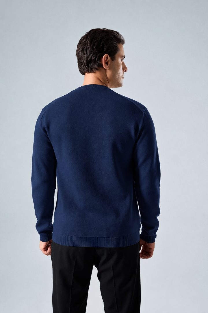 Massimo long sleeve Henley shirt in navy blue