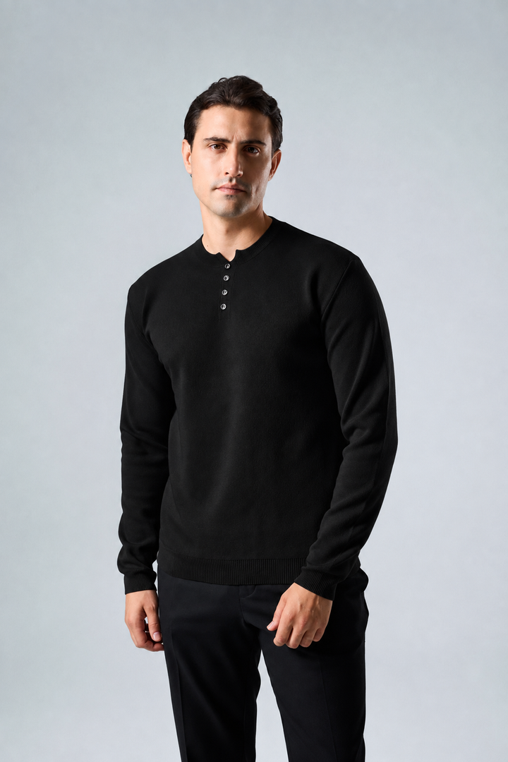 Massimo long sleeve Henley shirt in black