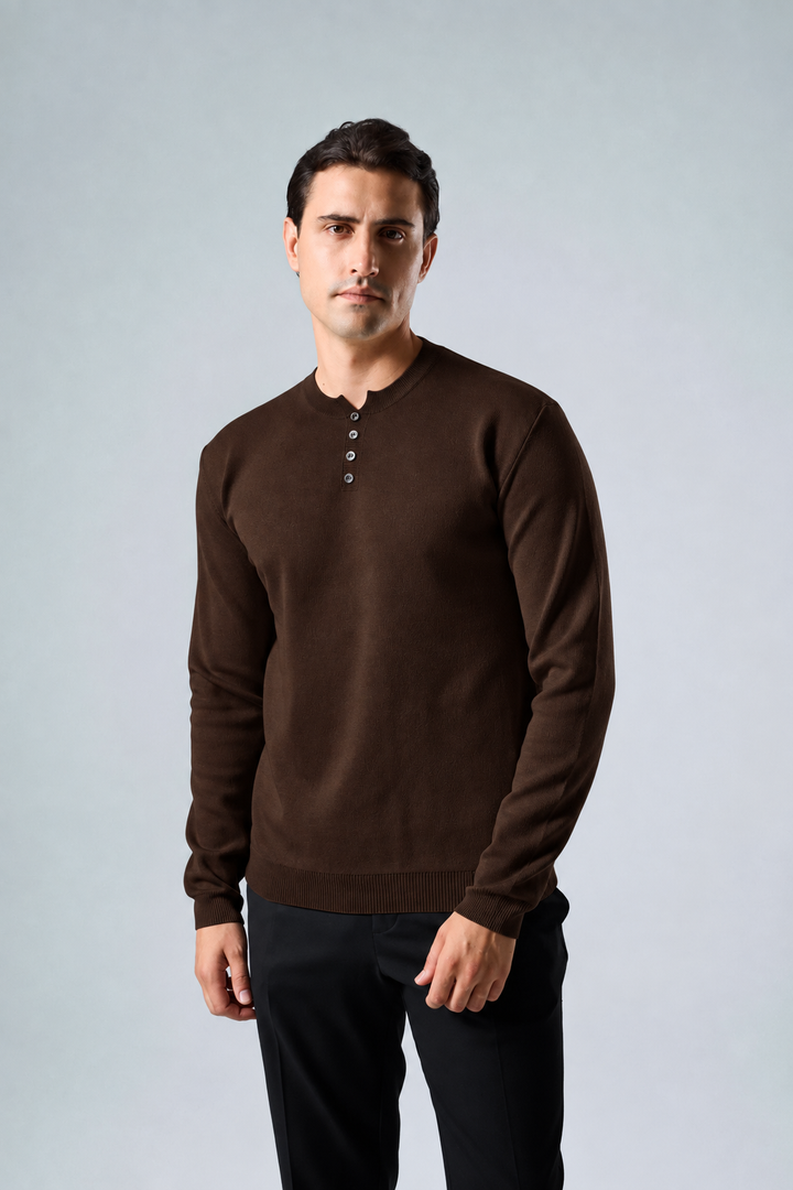 Massimo long sleeve Henley shirt in brown