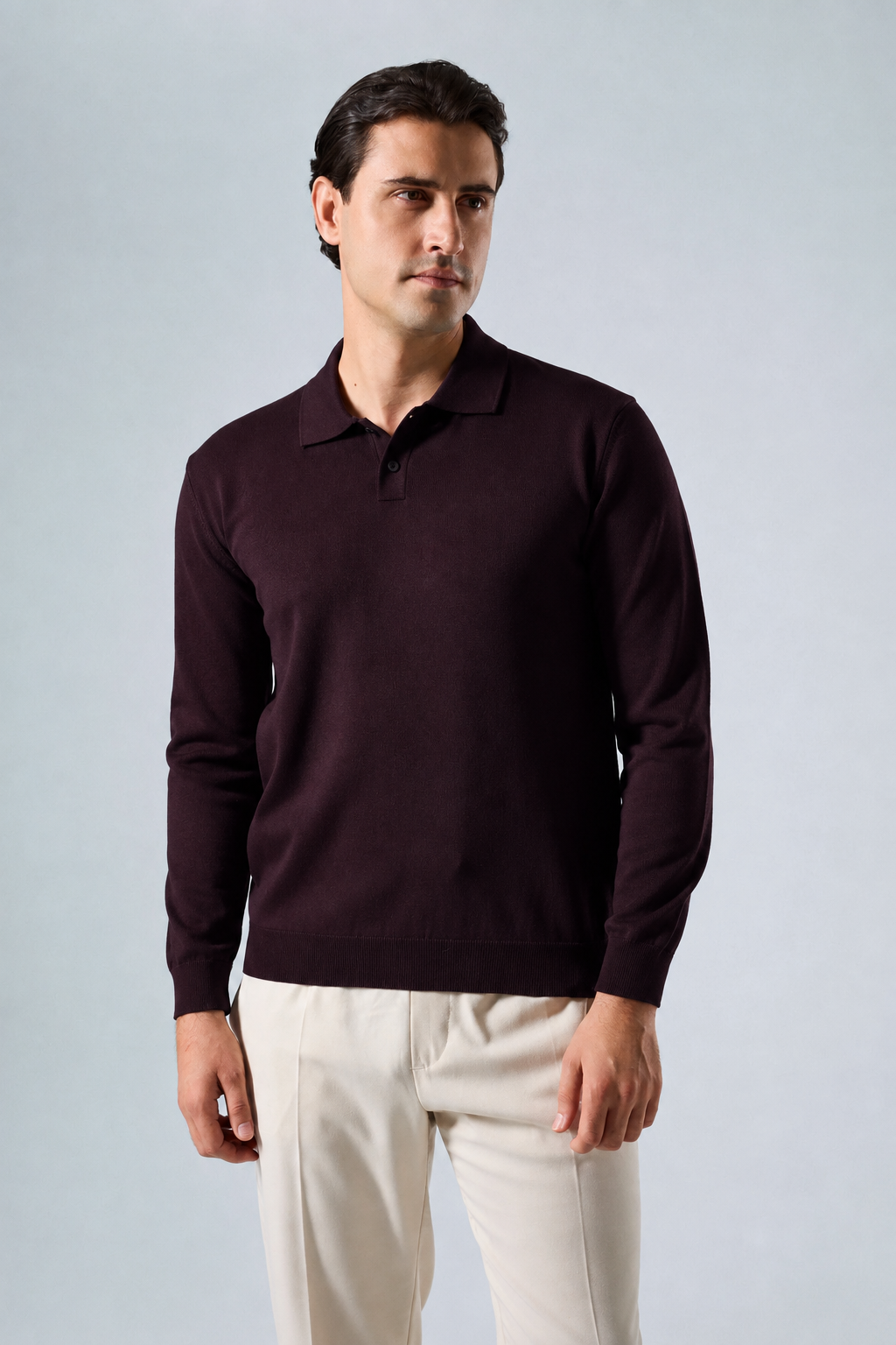 Massimo long sleeve knit polo shirt in plum