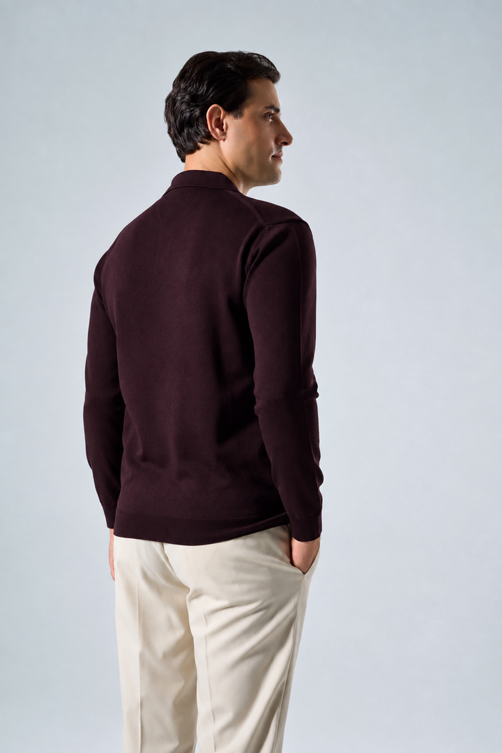 Massimo long sleeve knit polo shirt in plum