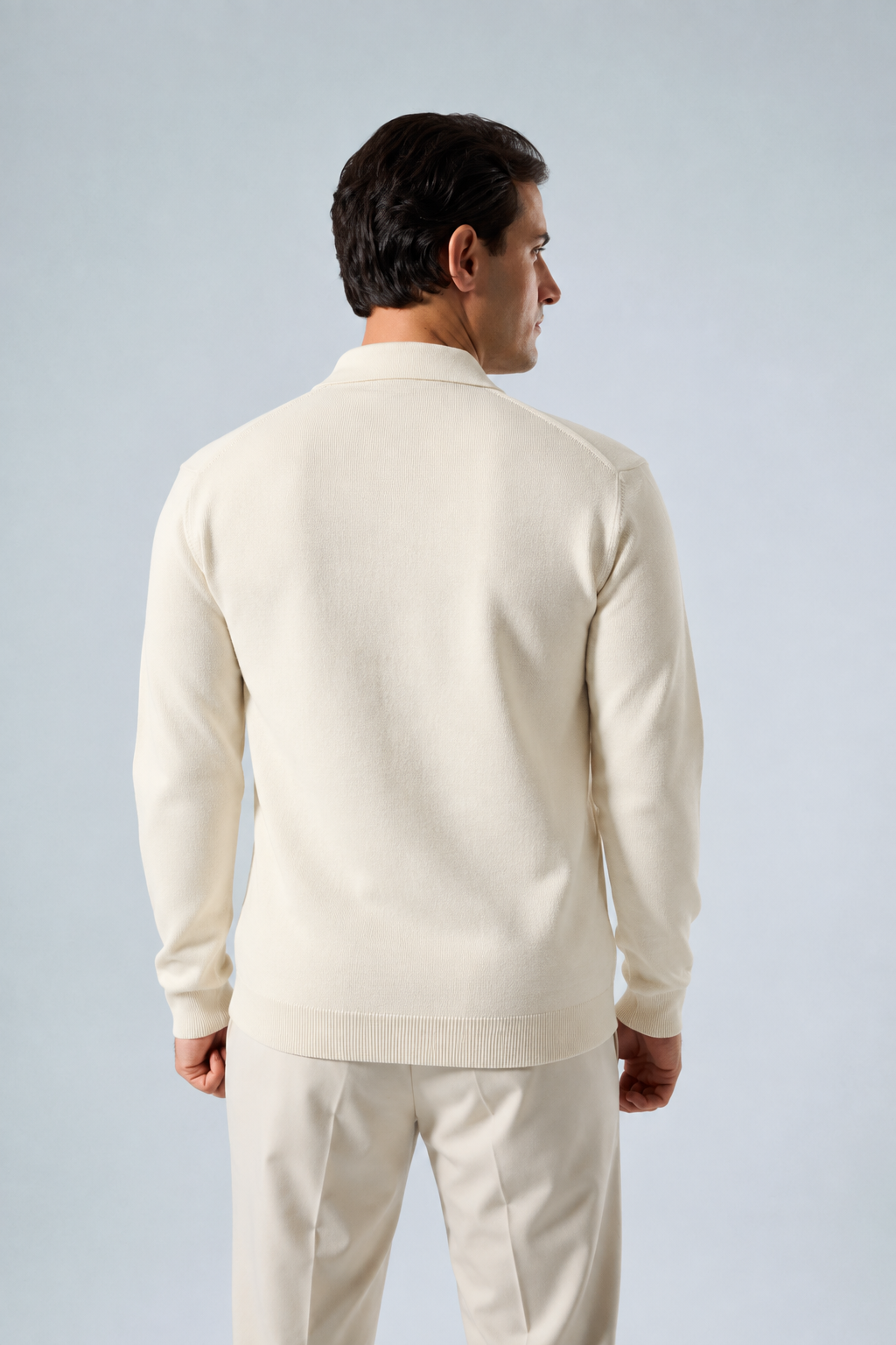 Massimo long sleeve knit polo shirt in beige