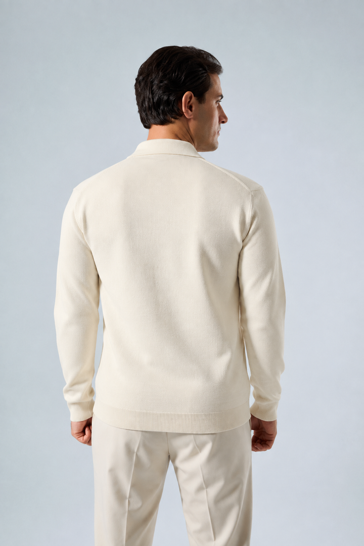 Massimo long sleeve knit polo shirt in beige