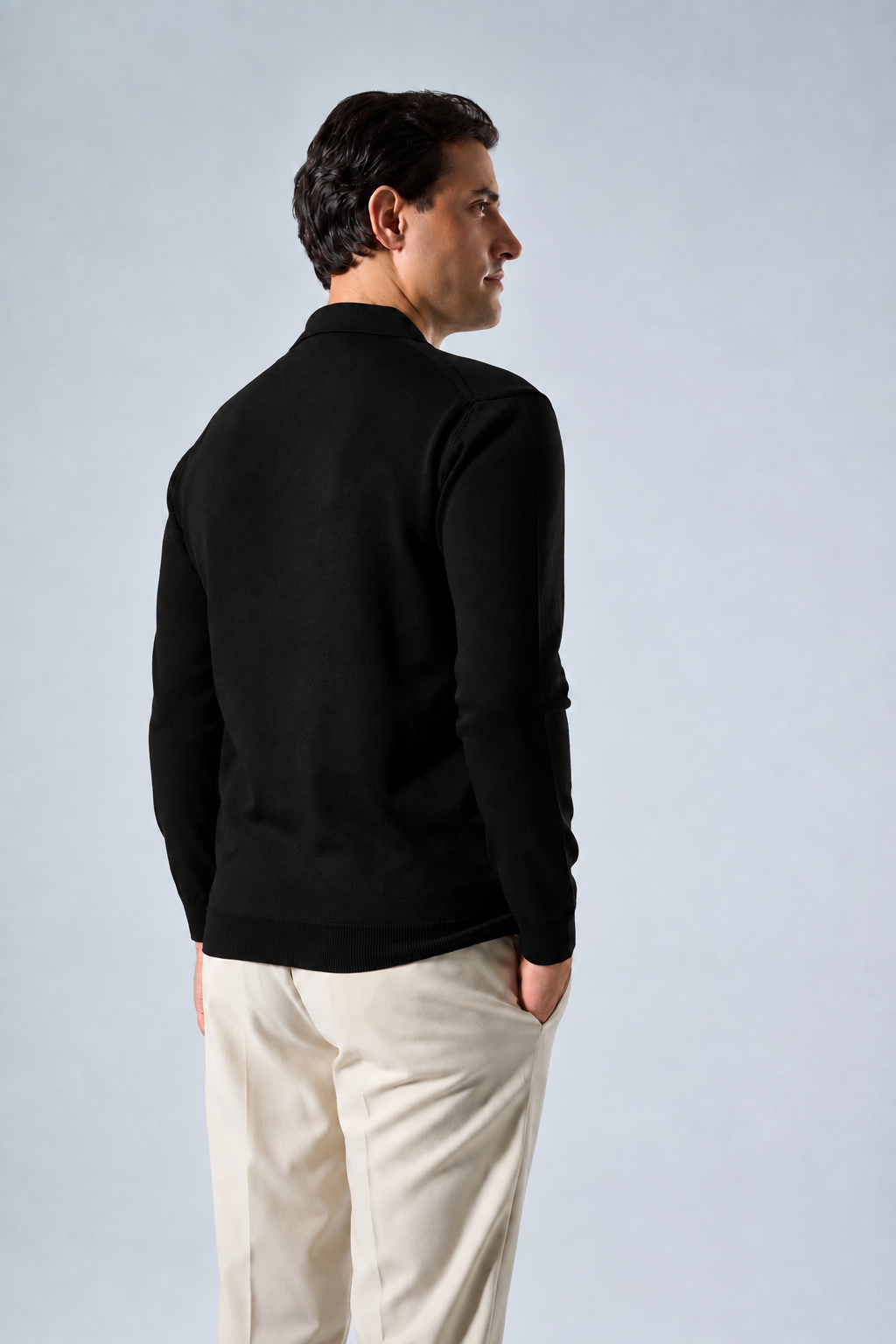 Massimo long sleeve knit polo shirt in black