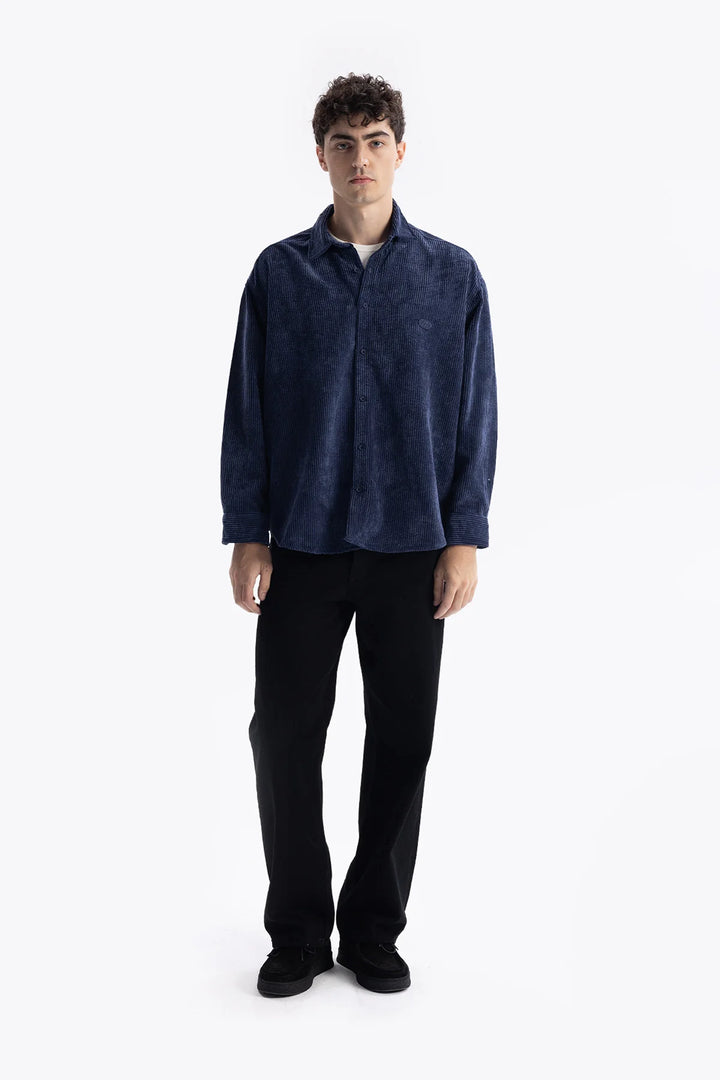 Giesto pleated corduroy shirt in blue