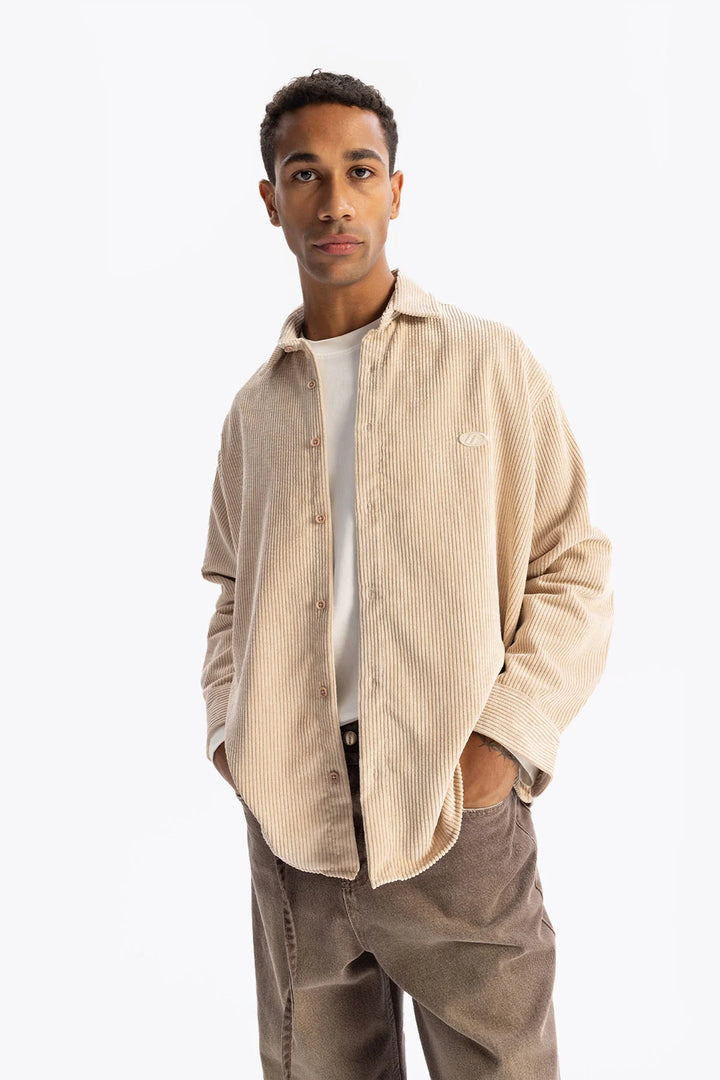 Giesto pleated corduroy shirt in beige